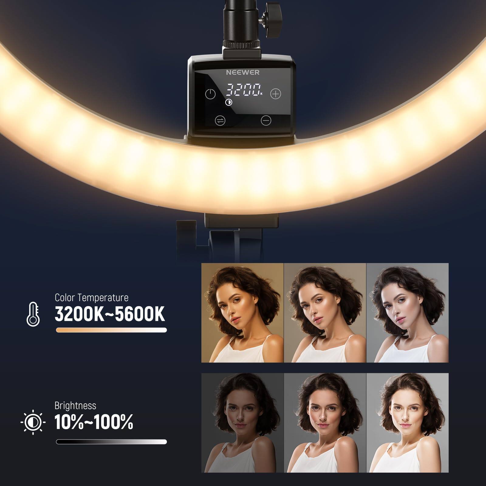 NEEWER 3200.  
- Color Temperature: 3200K~5600K  
- Brightness: 10%~100%