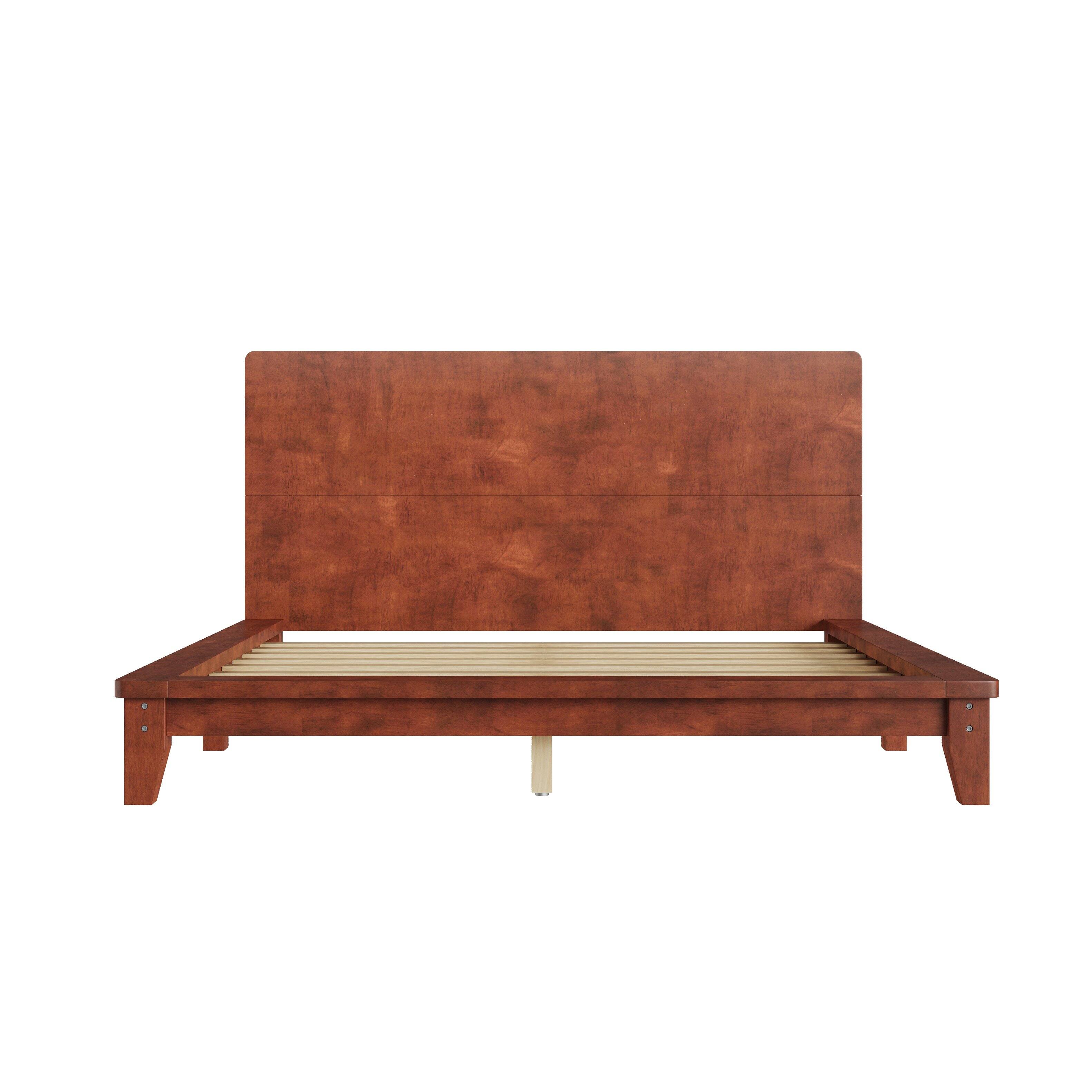 Angle. Whisen - Wood Platform Bed Frame with Headboard, Sturdy Bed Support for Bedroom - Brown.