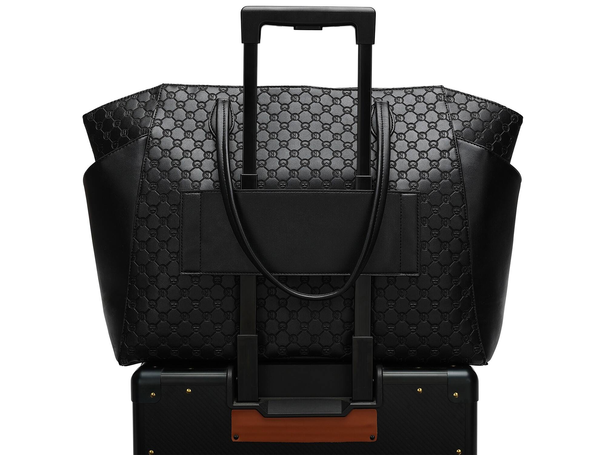Angle. Elle - ELLE Compass 32L Vegan Leather Monogram Weekender Duffel Bag | Black - Black.