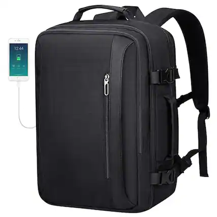 Front. Cozy Serene - Travel Backpack For Women Men Expandable Carry On Backpacks Flight Approved 40l 16 Inch Laptop Bag With Usb Port pe034 - Black.
