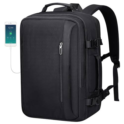 Front. Cozy Serene - Travel Backpack For Women Men Expandable Carry On Backpacks Flight Approved 40l 16 Inch Laptop Bag With Usb Port pe034 - Black.