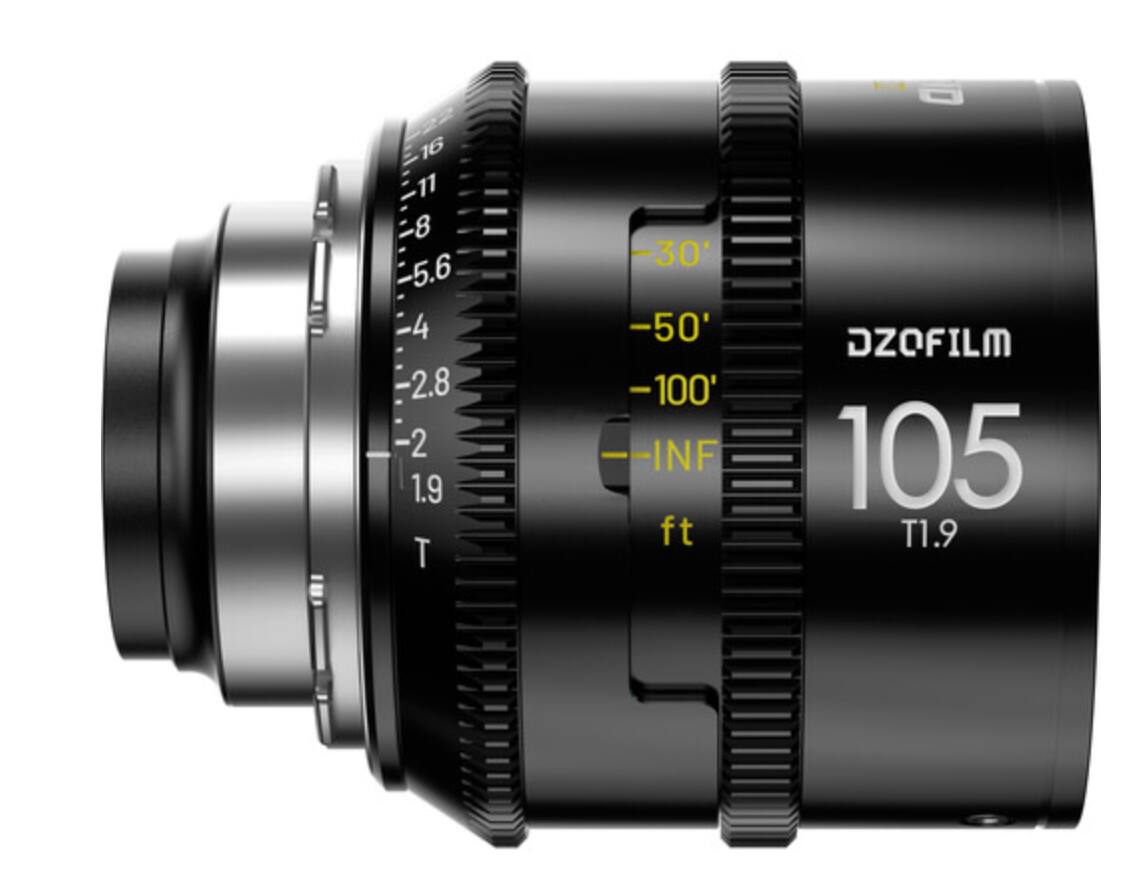 DZOFILM  
105  
T1.9  

16 11 8 5.6 4 2.8 2 1.9 T  

-30' -50' -100' -INF ft