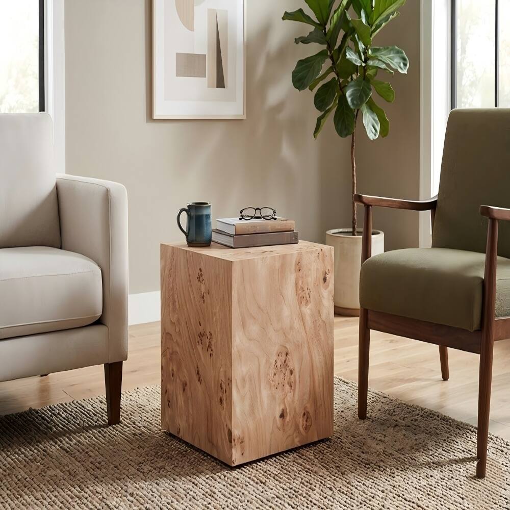 Alt View 7. Loheer - Loheer Wabi-Sabi Coffee Table Square MDF Nightstand 15.7 Inch Wood-Grain Side Table - Natural.