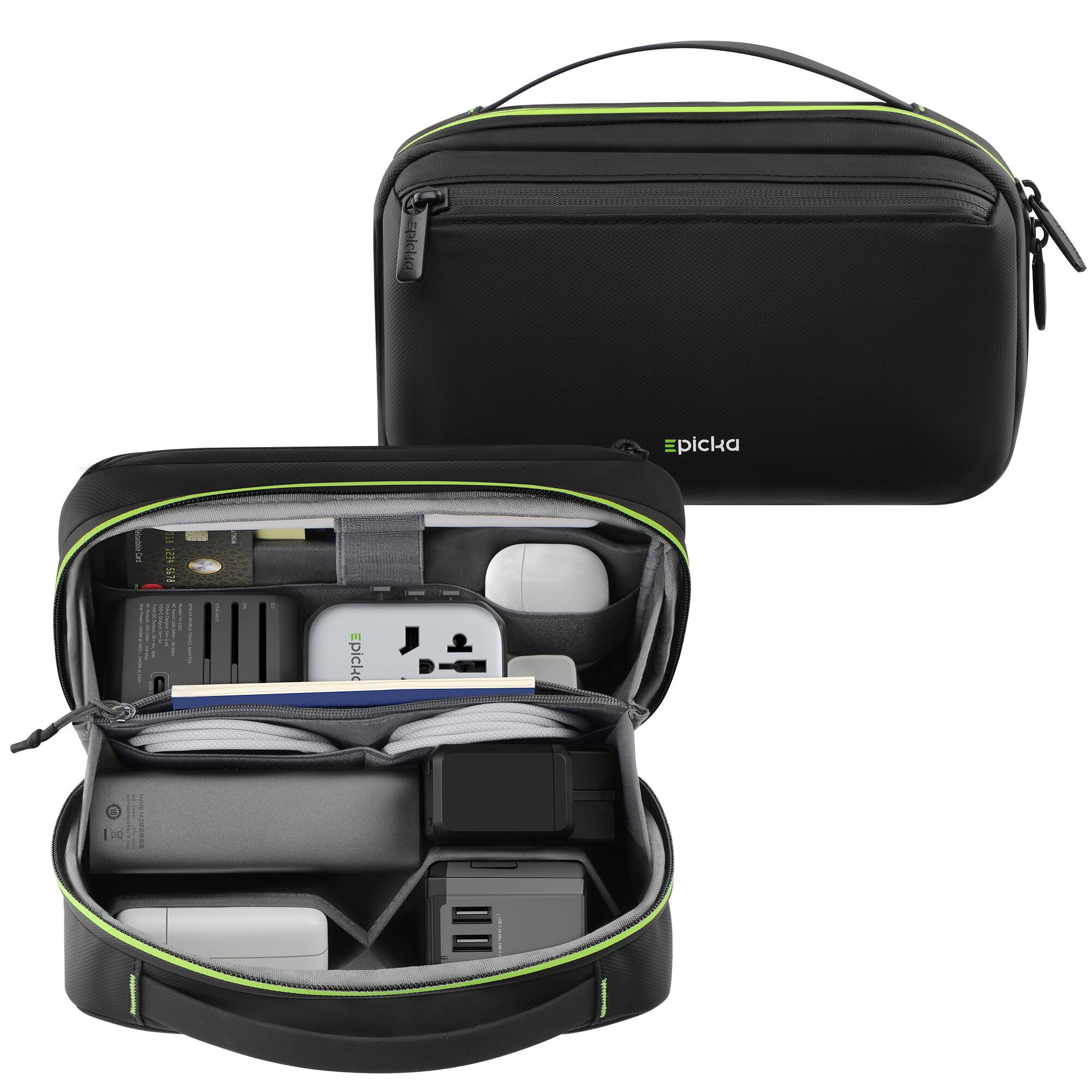 Epicka - Electronics Organizer Travel Case - Cable Organizer Bag for Travel, Tech Pouch with Luggage Strap - Black