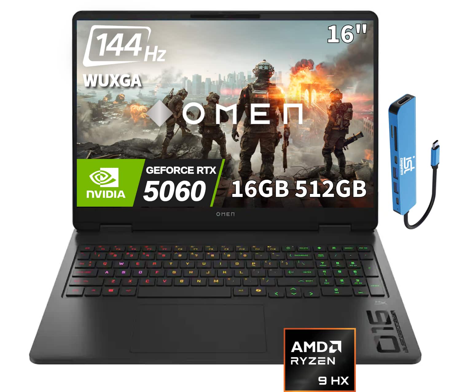 HP OMEN - OMEN 16 16"WUXGA 144Hz Gaming Laptop 16z-ap000 - AMD Ryzen 9 8940HX - NVIDIA GeForce RTX 5060 - 16GB Memory - 512GB SSD - Jet black