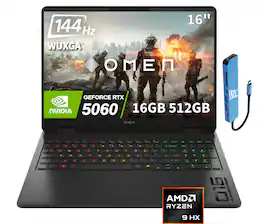 HP OMEN - OMEN 16 16"WUXGA 144Hz Gaming Laptop 16z-ap000 - AMD Ryzen 9 8940HX - NVIDIA GeForce RTX 5060 - 16GB Memory - 512GB SSD - Jet black