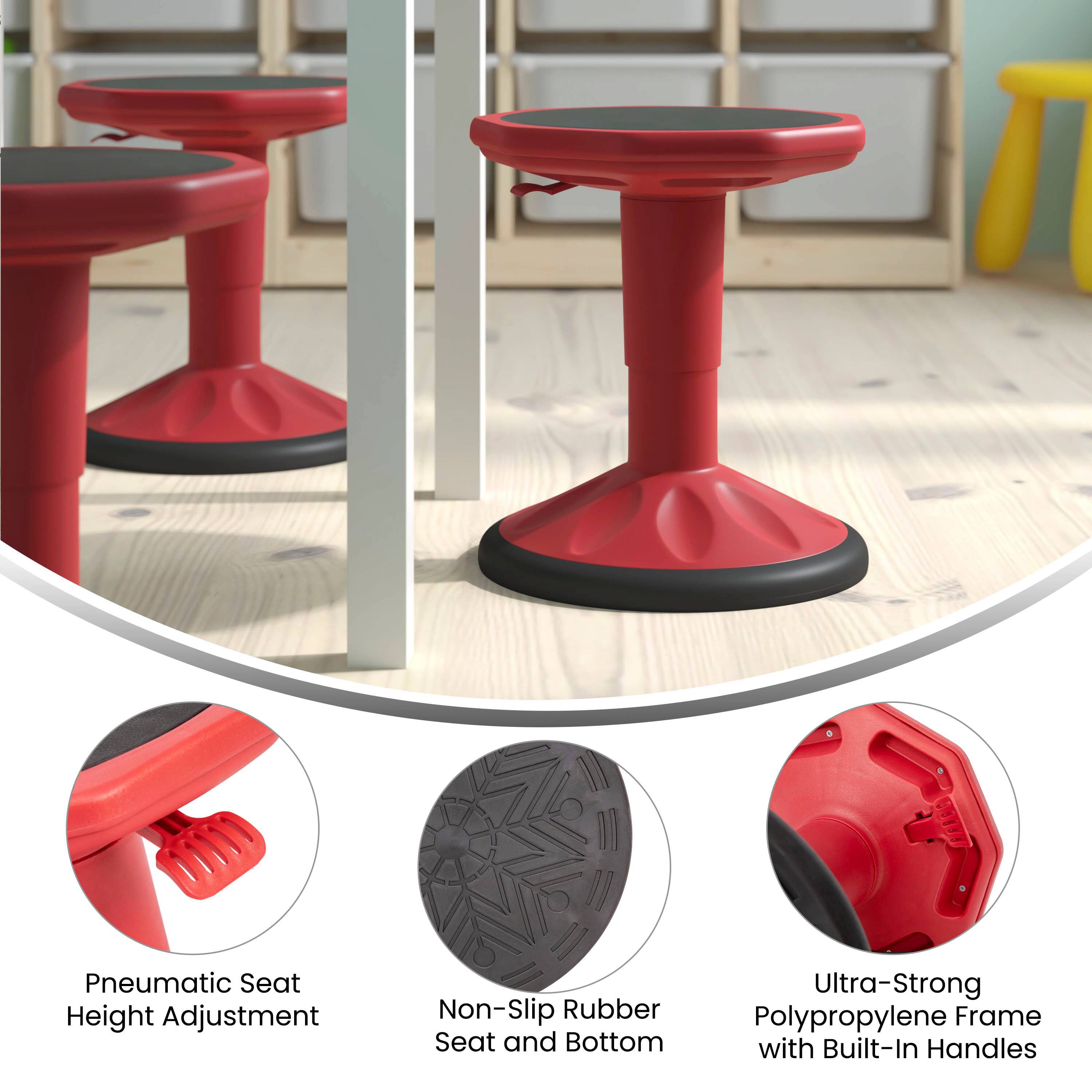 Pneumatic Seat Height Adjustment  
Non-Slip Rubber Seat and Bottom  
Ultra-Strong Polypropylene Frame with Built-In Handles