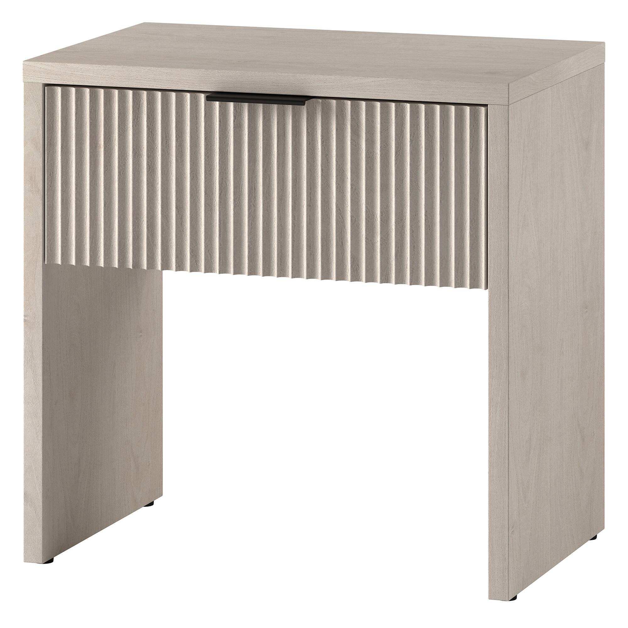 Left. Hudson&Canal - Kenslow 24" Wide Rectangular Fluted Nightstand in Alder White - White.