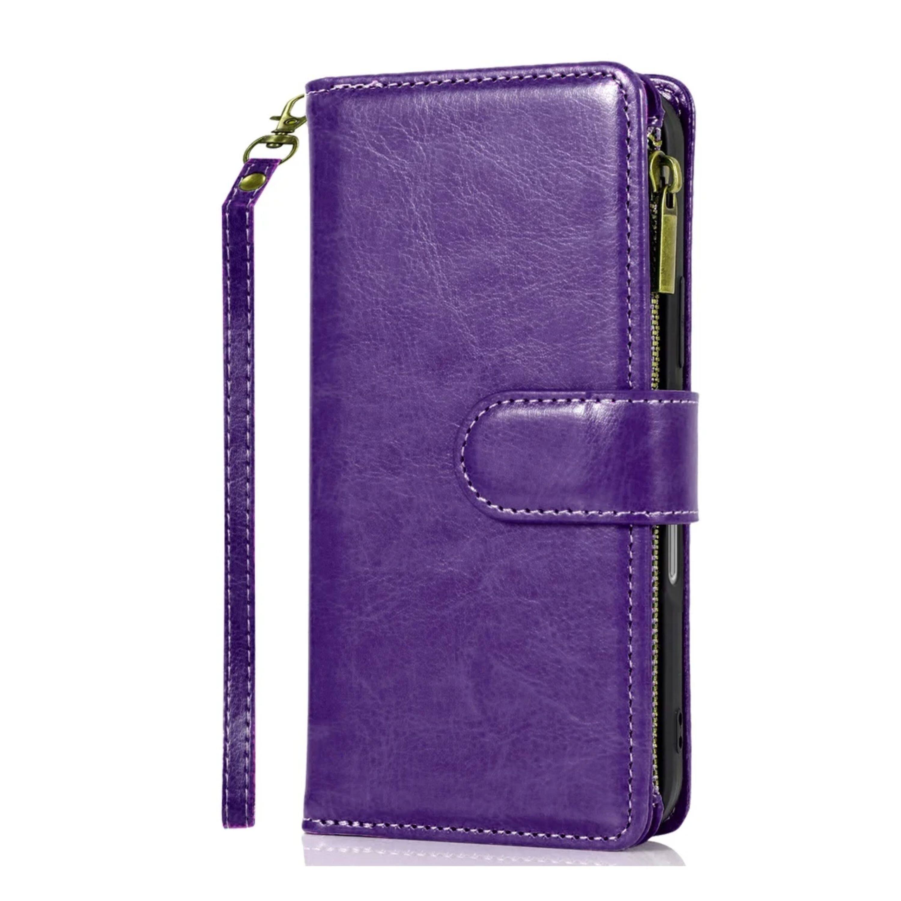 Left. Kitcheniva - PU Leather Phone Wallet Zipper With Tempered Glass For iPhone 17 Pro Max Dark Purple - Dark Purple.
