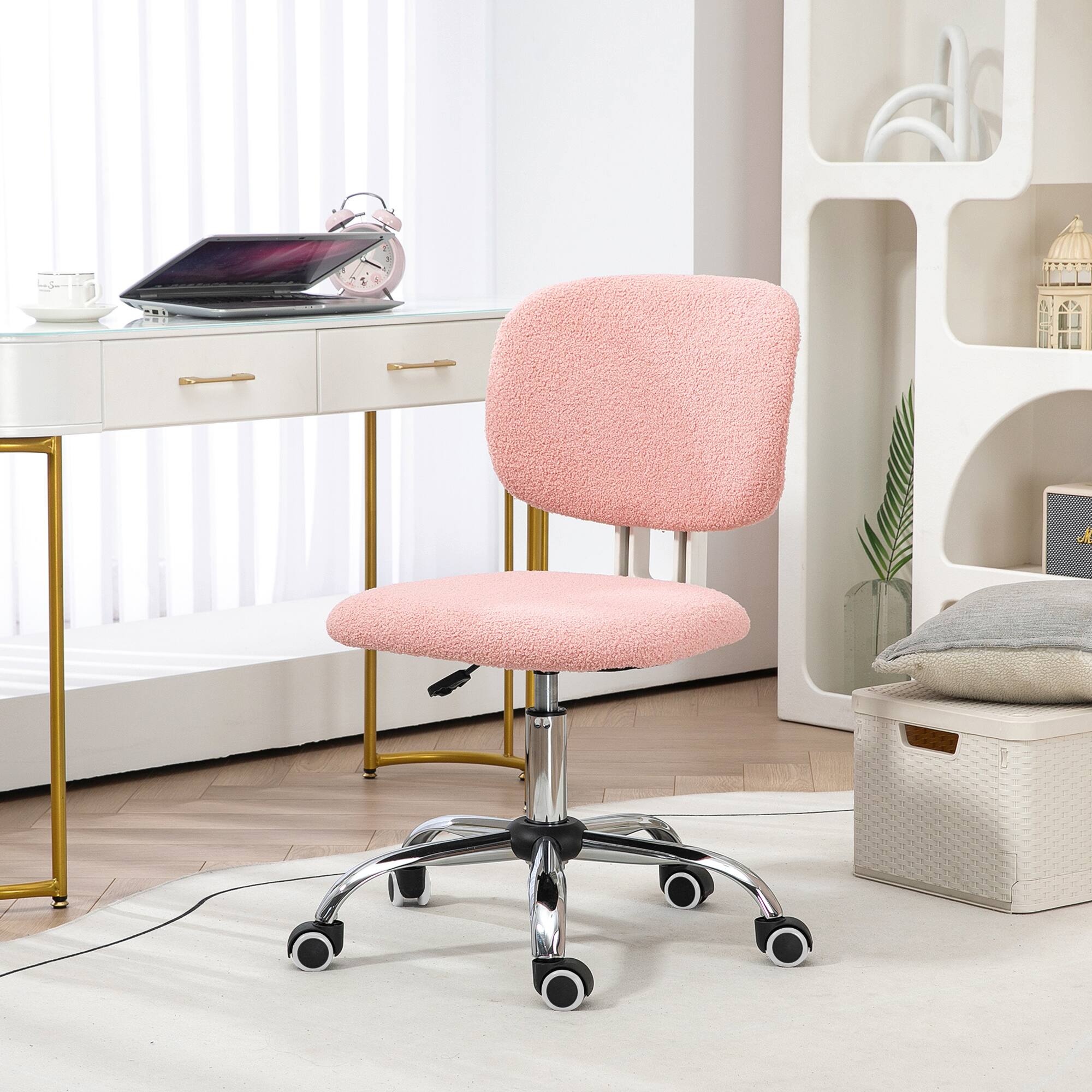Alt View 1. Vinsetto - Armless Teddy Fleece Desk Chair with Adjustable Height, Swivel - Pink.