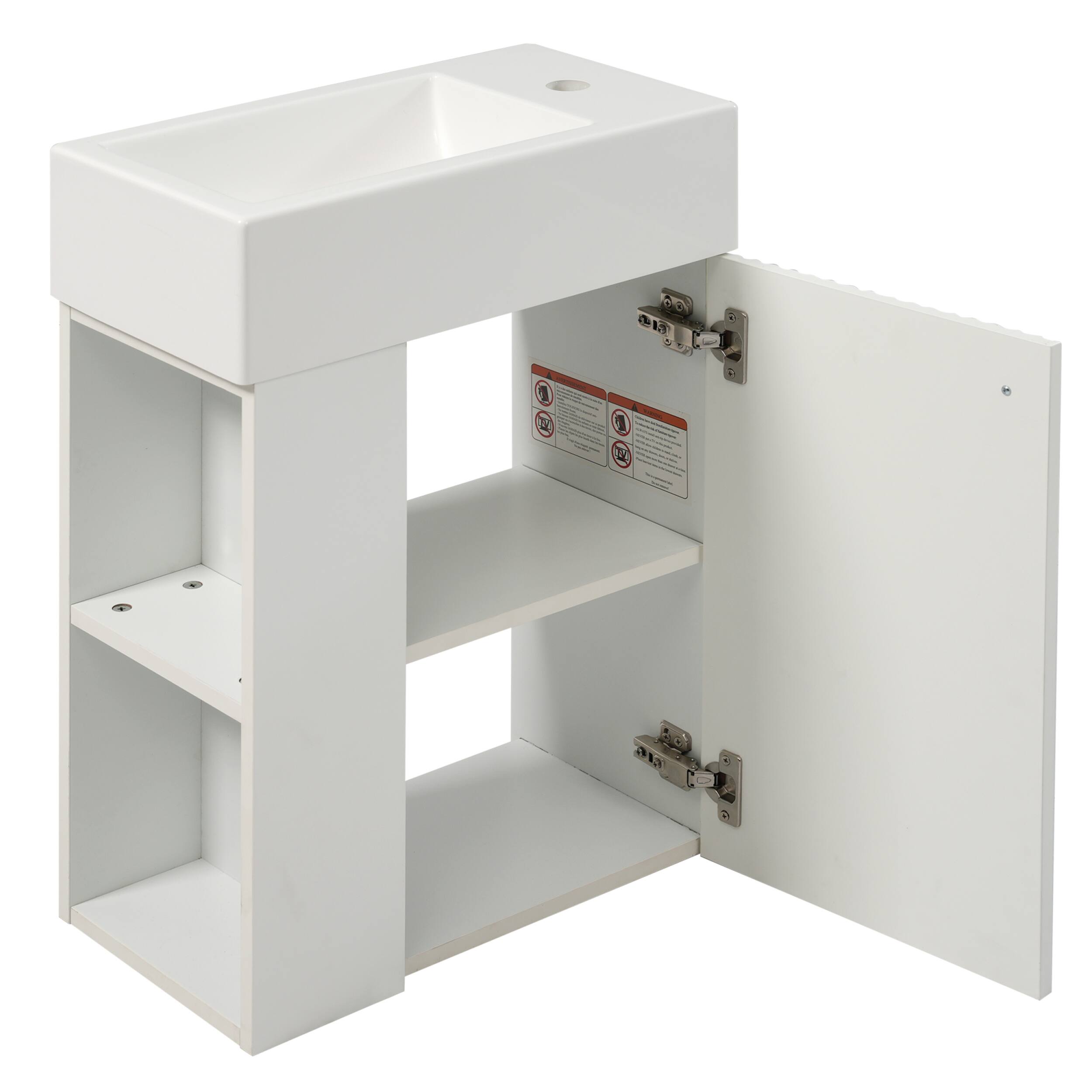 Alt View 9. ELEMENT ACE - Compact Floating Bathroom Vanity with Integrated Storage and Resin Basin - Ideal for Small Spaces - White.