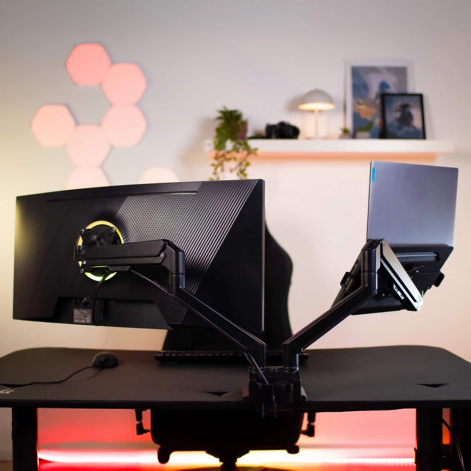 Alt View 1. Arozzi - Arozzi Alzare Neo Duo Gas Spring Dual Monitor Arm – Independent Adjustment & Full Motion – Black - Black.