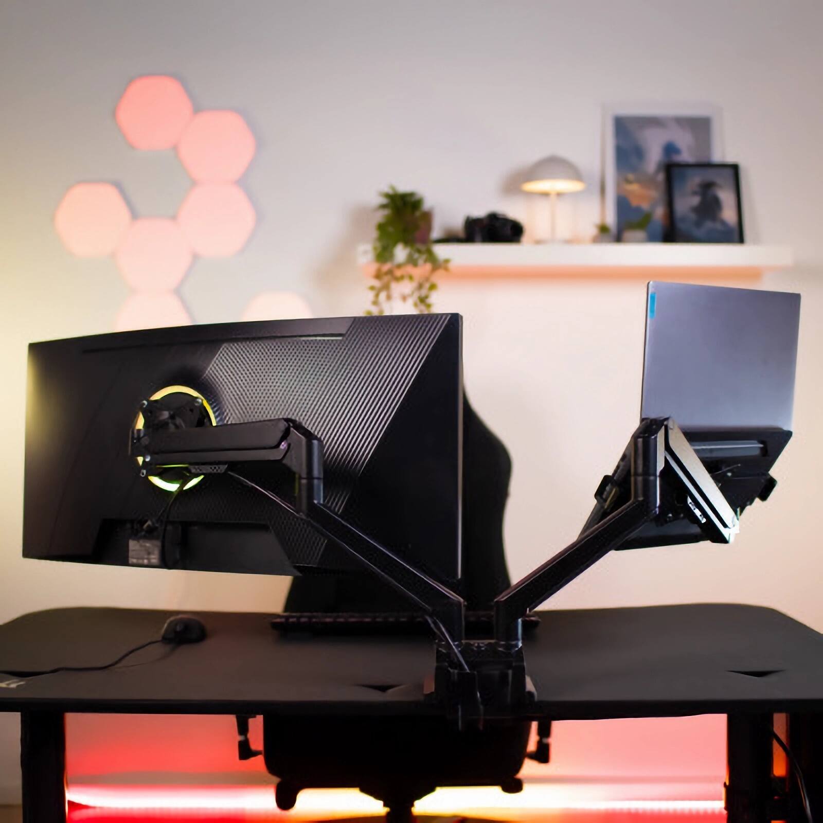 Alt View 1. Arozzi - Arozzi Alzare Neo Duo Gas Spring Dual Monitor Arm – Independent Adjustment & Full Motion – Black - Black.