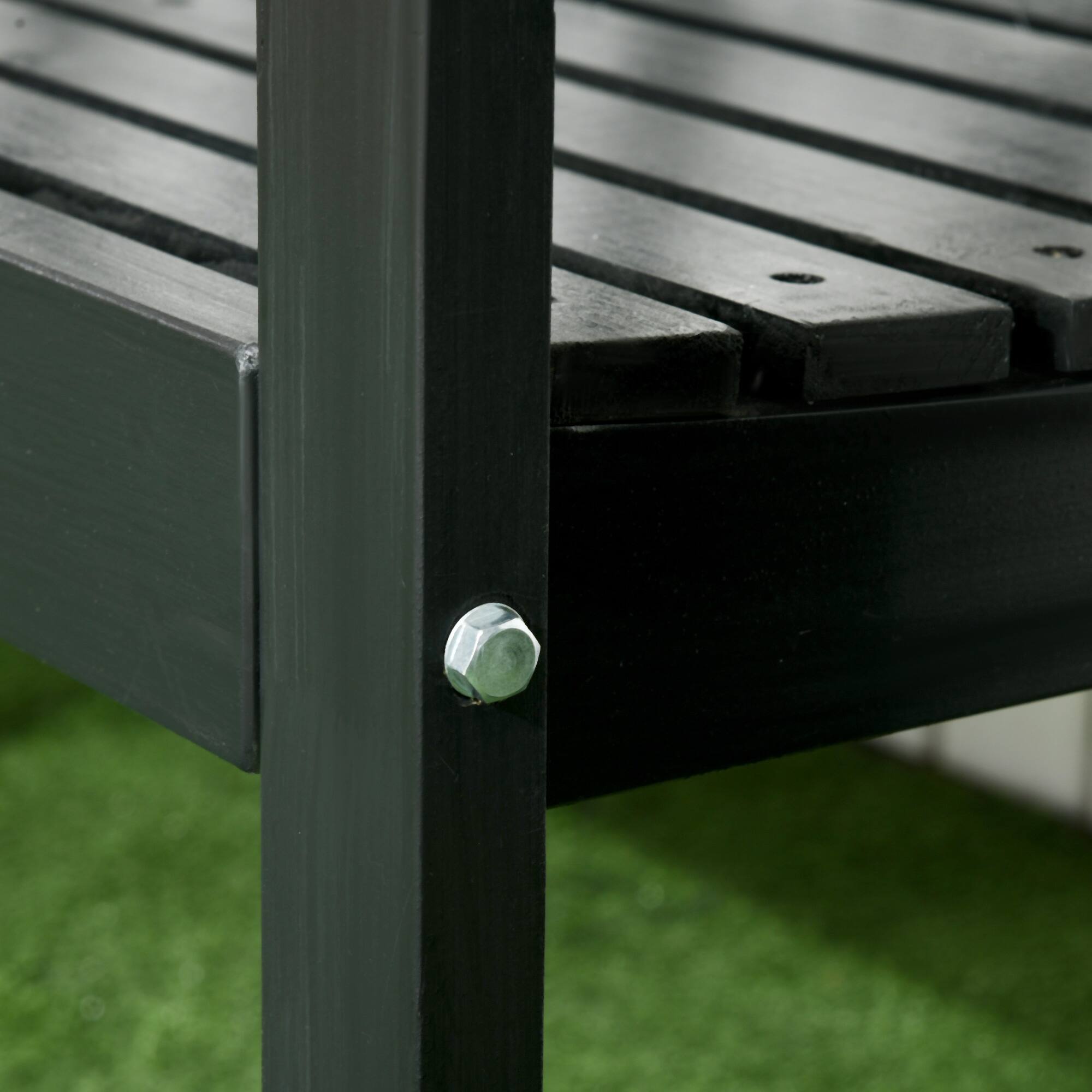 Alt View 4. AOOLIVE - Outsunny Wooden Patio Bench,Outdoor Garden Bench with Backrest and Armrests,3 Person Porch Bench,Black - Black.