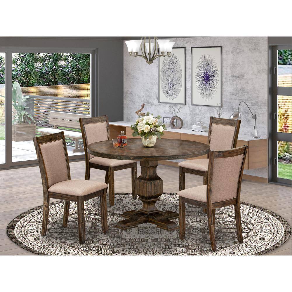 Angle. East West Furniture - East West Furniture 5 Piece Dining Room Set Includes a Mid Century Dining Table and 4 Dark Khaki Linen Fabric Kitchen - Multi-Color.