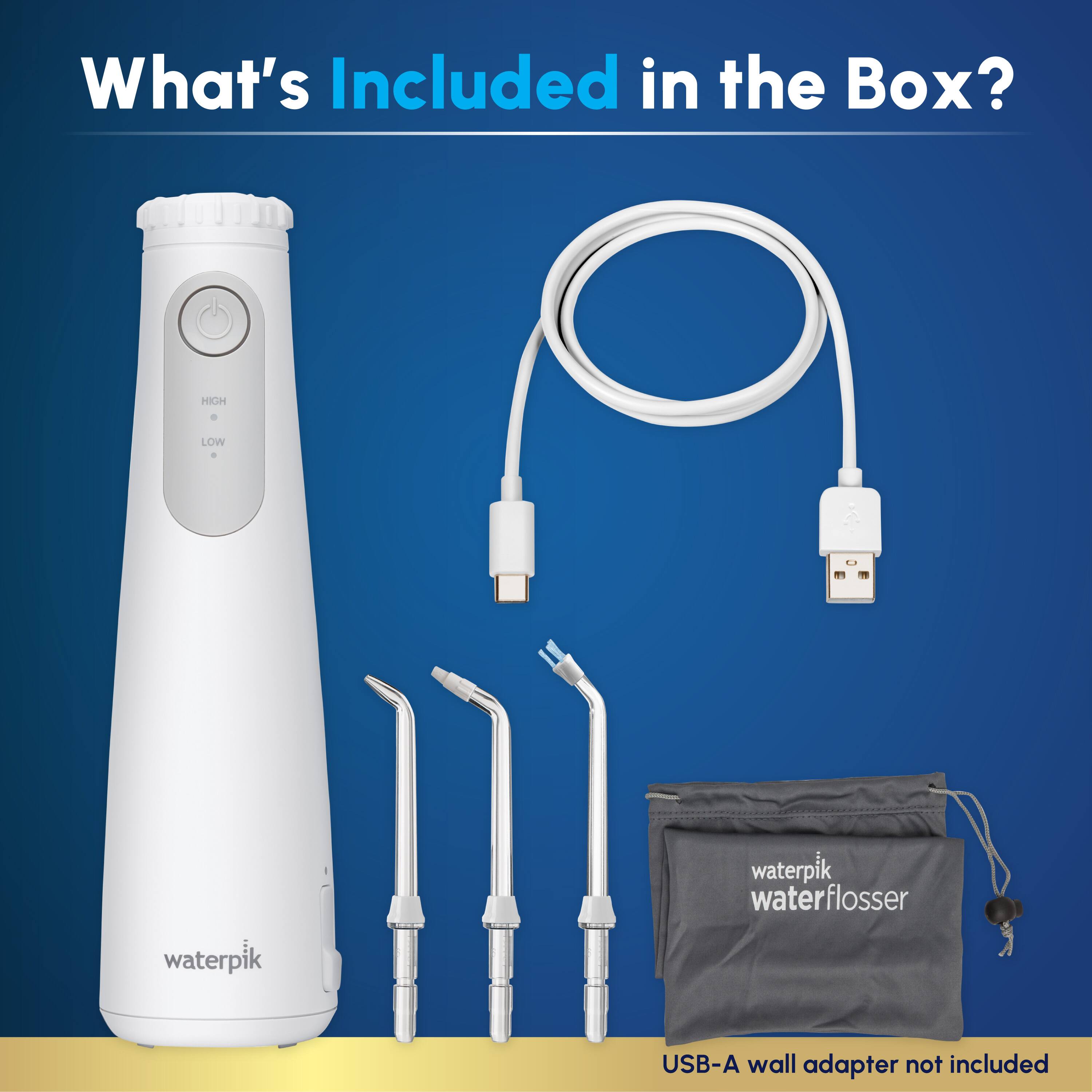 What's Included in the Box?

- HKIH LOW
- Waterpik Waterflosser
- USB-A wall adapter not included