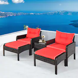 Gymax - 5PCS Patio Set Sectional Rattan Wicker Furniture Set w/ Cushion - Red