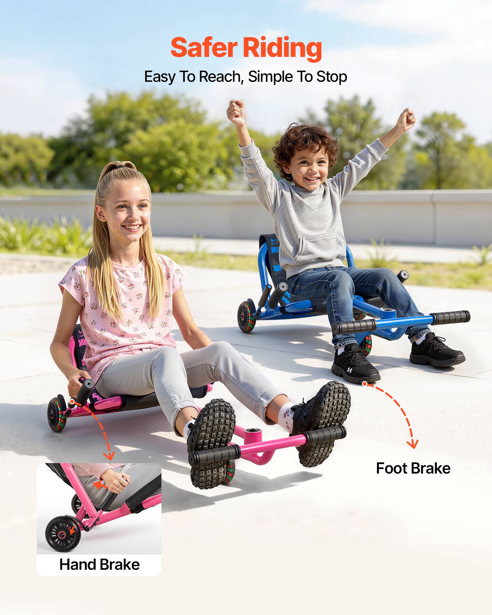 Safer Riding  
Easy To Reach, Simple To Stop  
H Foot Brake Hand Brake