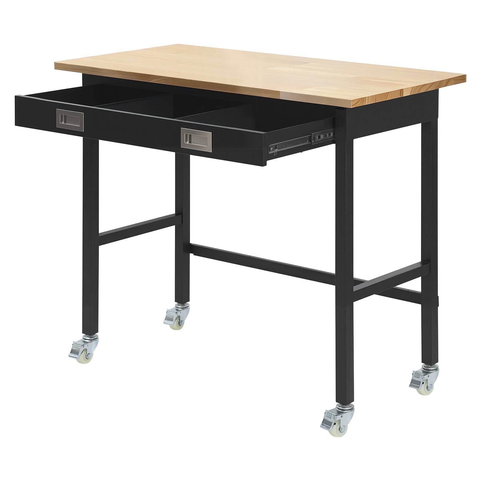 Alt View 5. VEVOR - 48-inch Workbench, 1500 lbs Load Capacity, Garage Workbench with Drawer Storage & Wheels, Workshop Bench on Wheels - Beige + Black.