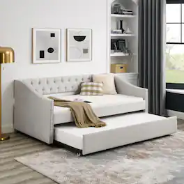 Tiramisubest - Twin Size Daybed with Twin Size Trundle Upholstered Tufted Sofa Bed, Beige (80.5"x41"x30.5") - Beige