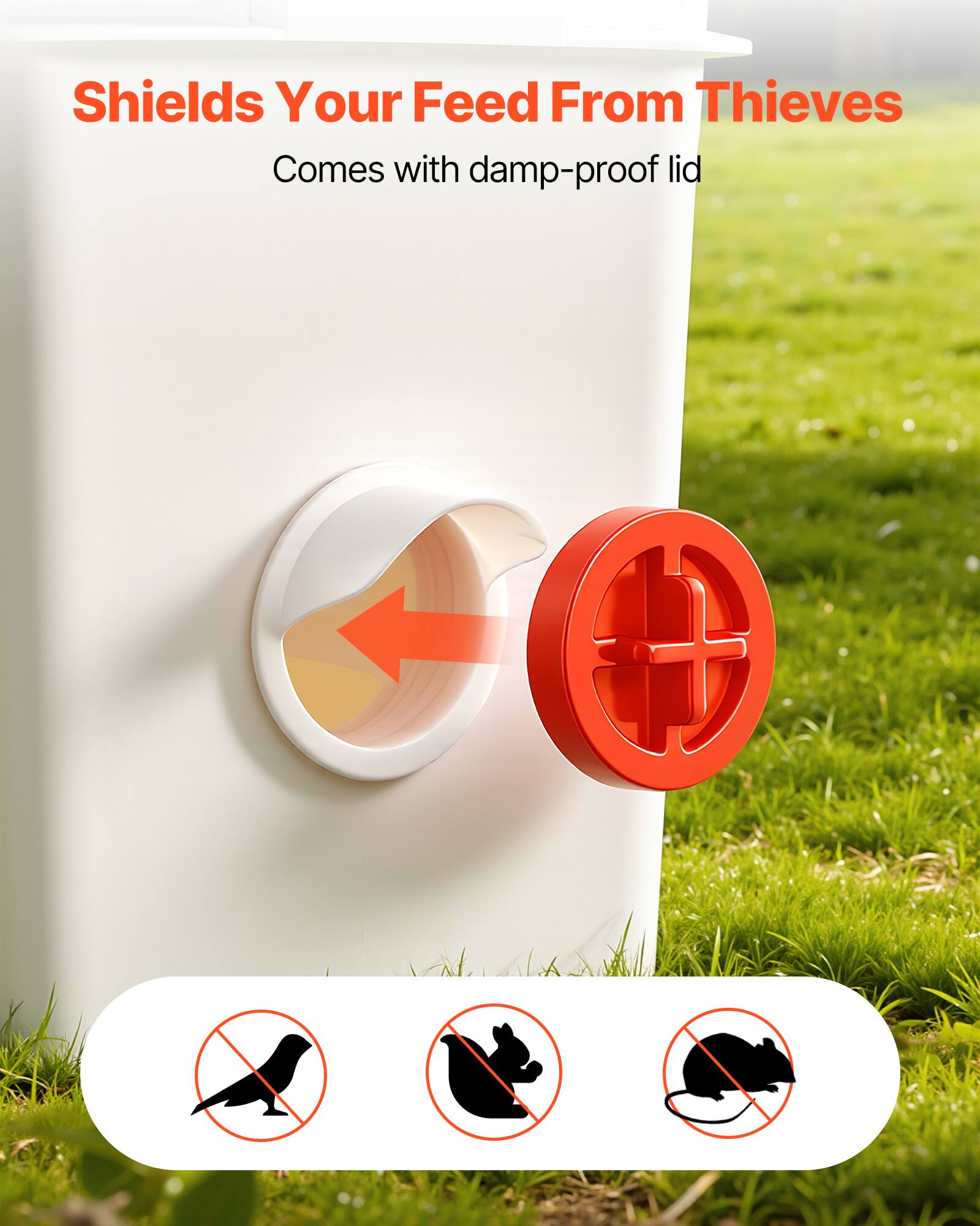 Shields Your Feed From Thieves  
Comes with damp-proof lid