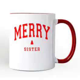 OrnamentallyYou - Merry Sister Retro Christmas Mug, Matching Family Holiday Gift - White