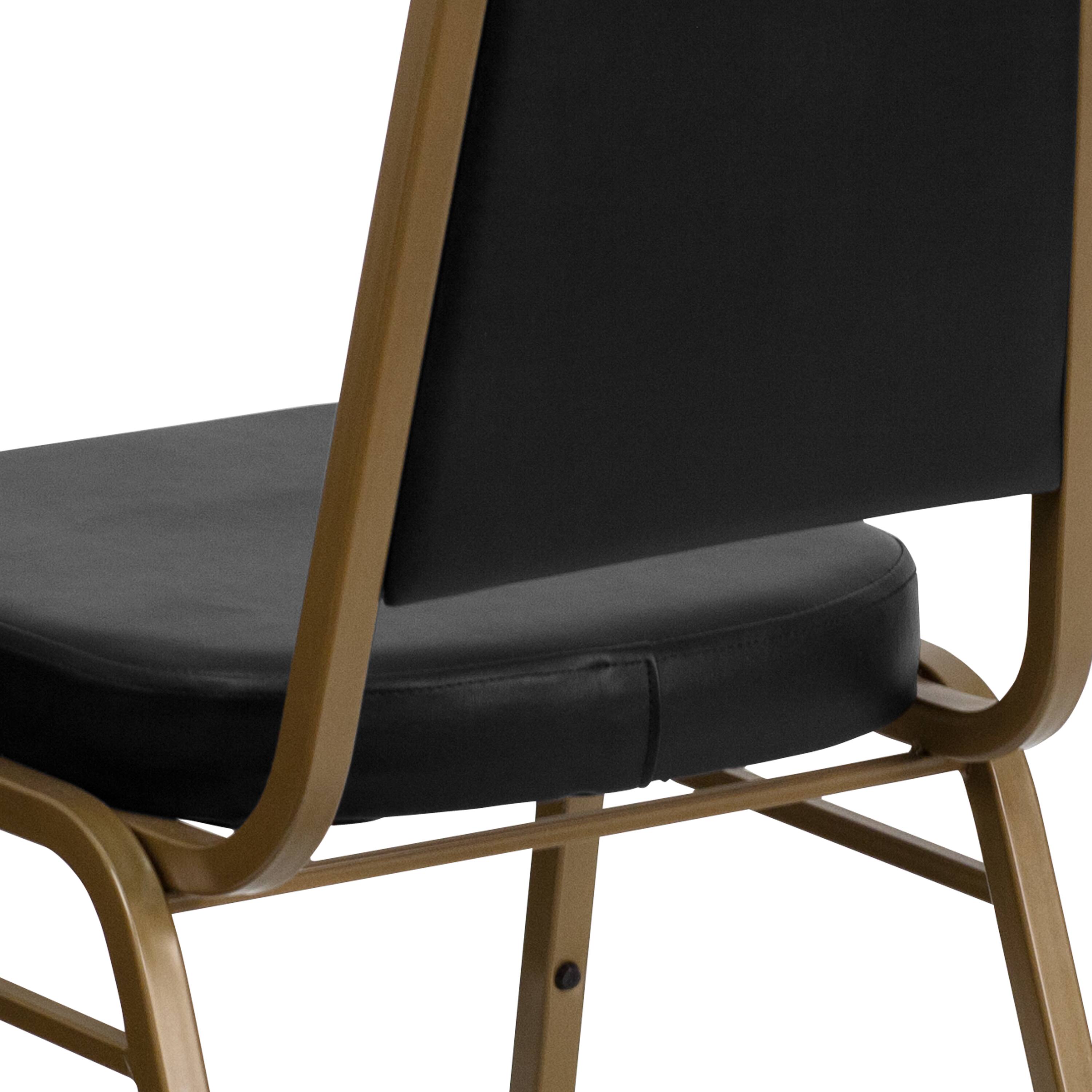 Alt View 9. Emma + Oliver - 4 Pack Trapezoidal Back Stacking Banquet Chair - Black Vinyl/Gold Frame.