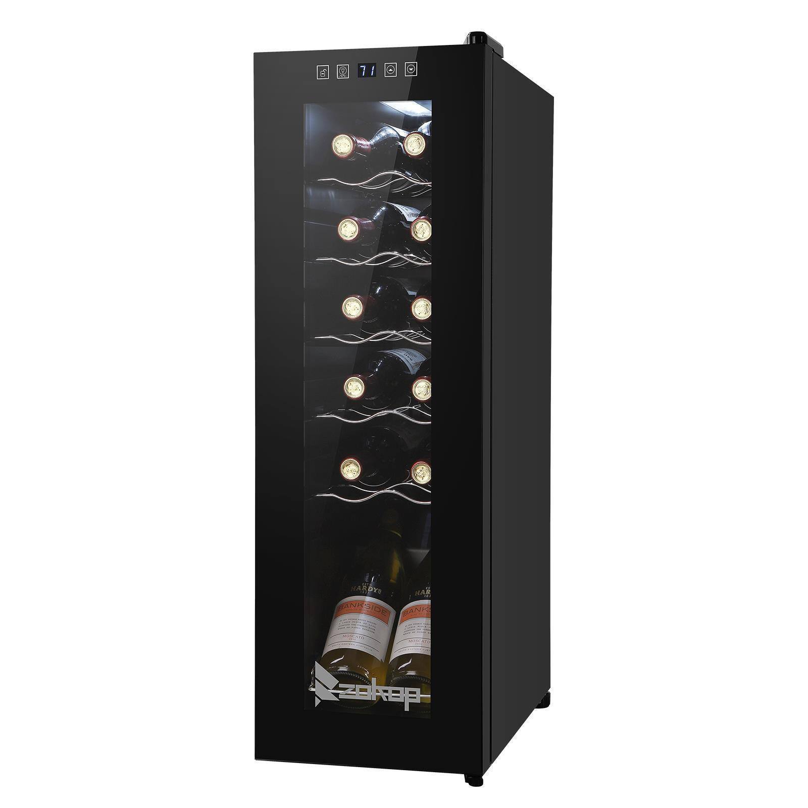 Left. Winado - 12 Bottle Wine Fridge, Freestanding Compressor Wine Cooler Refrigerator, Beverage Wine Chiller with Digital Temperature - Black.