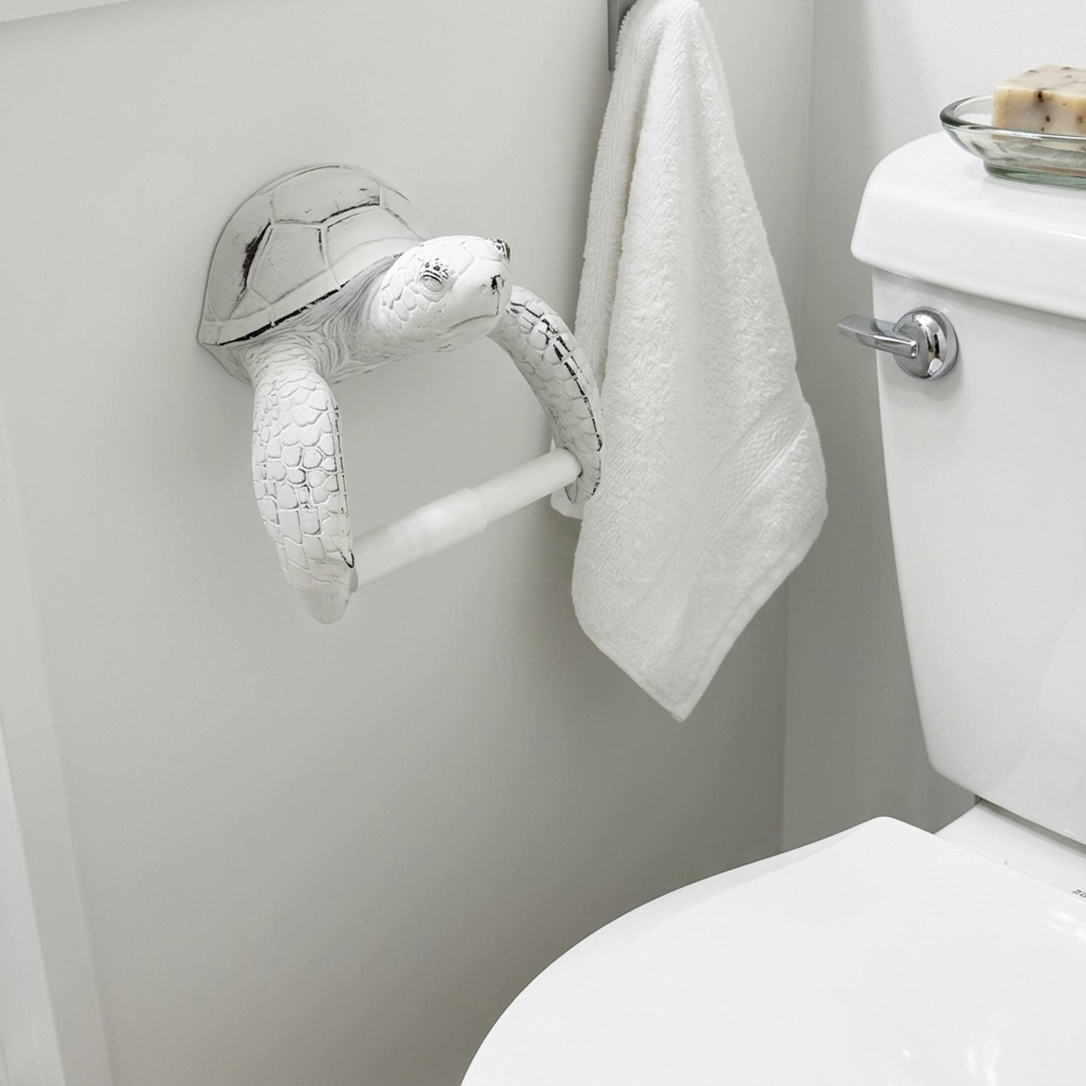 Alt View 7. Chesapeake Bay - Sea Turtle Toilet Paper Holder Whitewashed Resin Wall Mount 6.5 Inch Coastal - White.