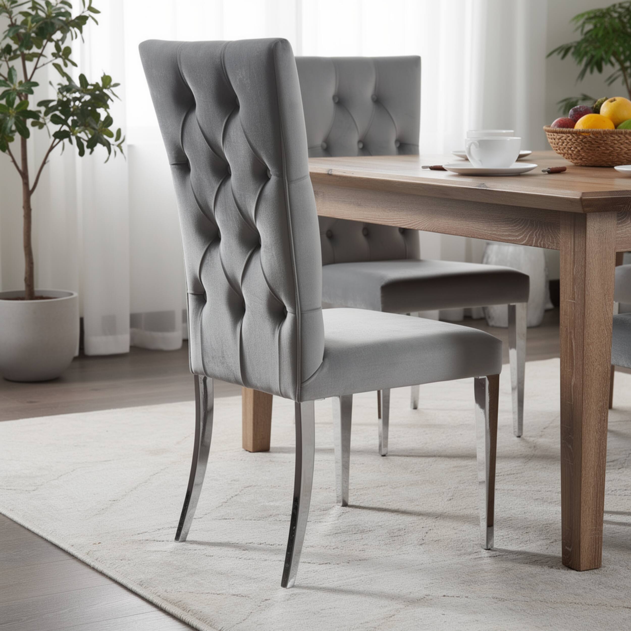 Alt View 3. Manhattan Lane - Kery 20 Inch Set of 2 Side Chairs, Gray Velvet, Tall Flared Tufted Back - Gray, Chrome.