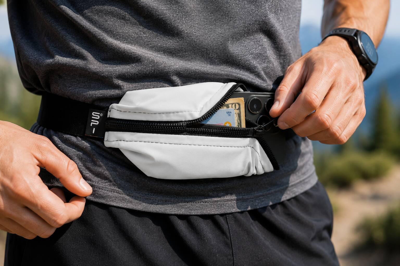 Left. SPIBelt - The Original Running Belt - Cloudy Grey.