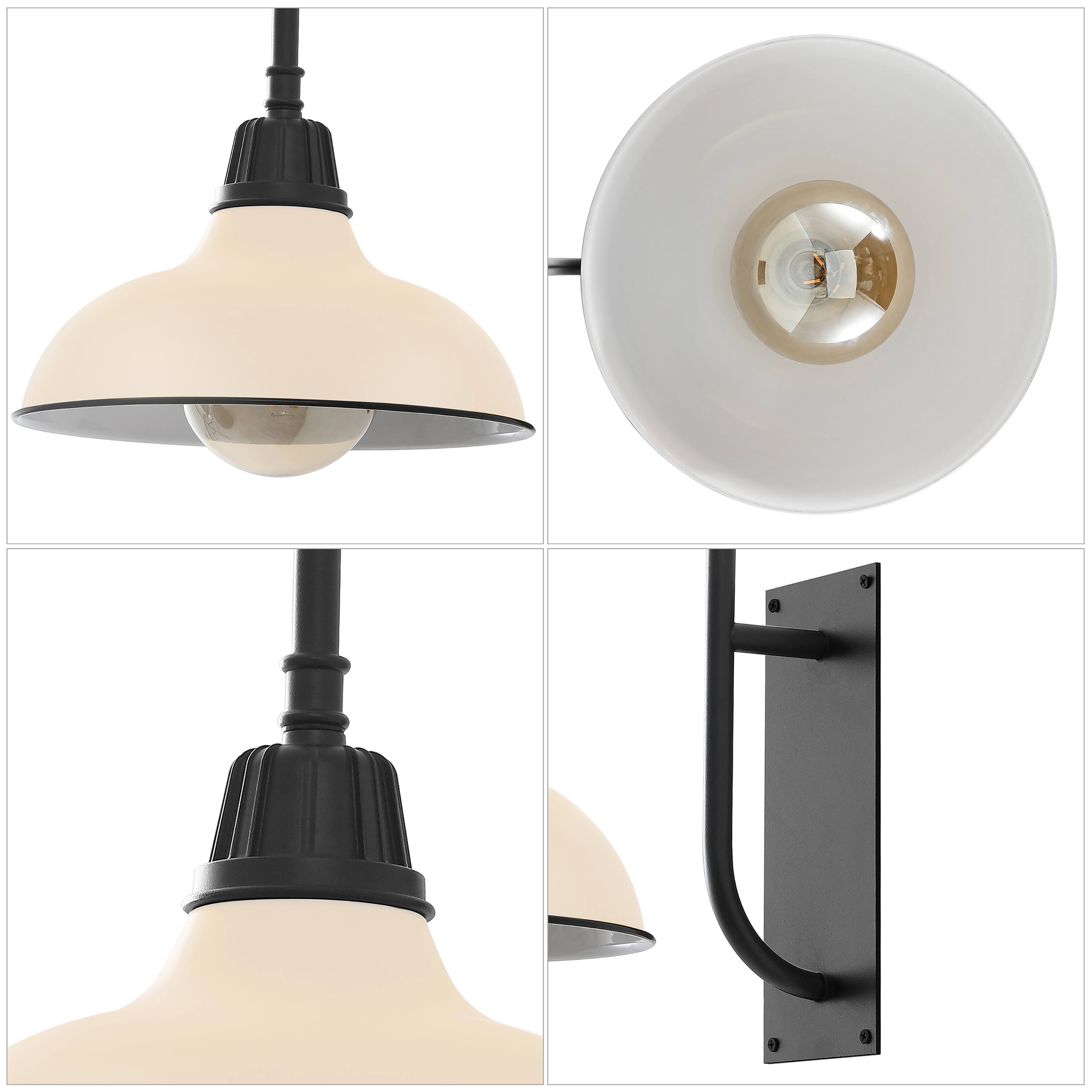 Alt View 5. Jonathan Y - Stanley 12.25" 1-Light Farmhouse Industrial Indoor/Outdoor Iron LED Gooseneck Arm Outdoor Sconce, Matte Almond - Matte Almond/Black.