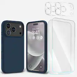 Bundle - Entronix - for iPhone 17 Pro max - Silicone Case, 2 Screen Protectors & 2 Camera Lens Protectors - Navy Blue