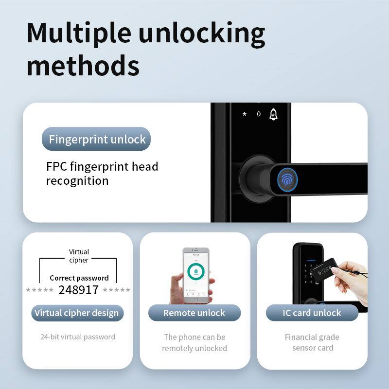 Multiple unlocking methods

- Fingerprint unlock
  - FPC fingerprint head recognition

- Virtual cipher
  - Correct password: 248917
  - Virtual cipher design
  - 24-bit virtual password

- Remote unlock
  - The phone can be remotely unlocked

- IC card unlock
  - Financial grade sensor card