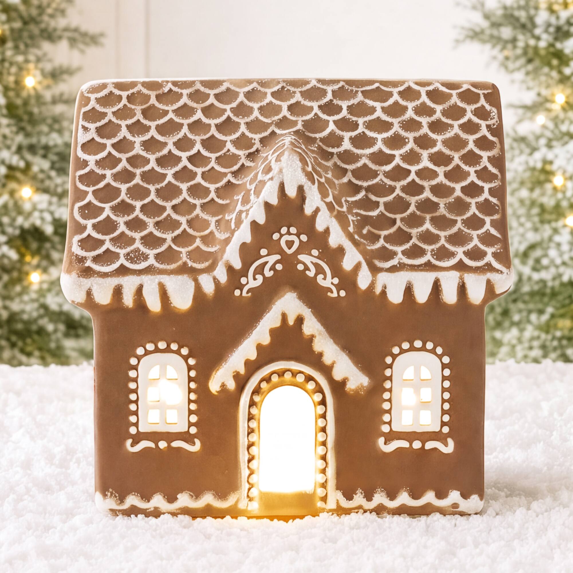 Best Choice Products - Ceramic Gingerbread House Lighted Christmas Decor, 7in Pre-lit Battery Powered Holiday Decoration - Brown