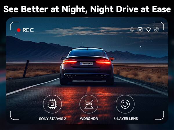 See Better at Night, Night Drive at Ease  
REC  
REDTIGER  
WDR  
SONY STARVIS 2  
WDR&HDR  
6-LAYER LENS