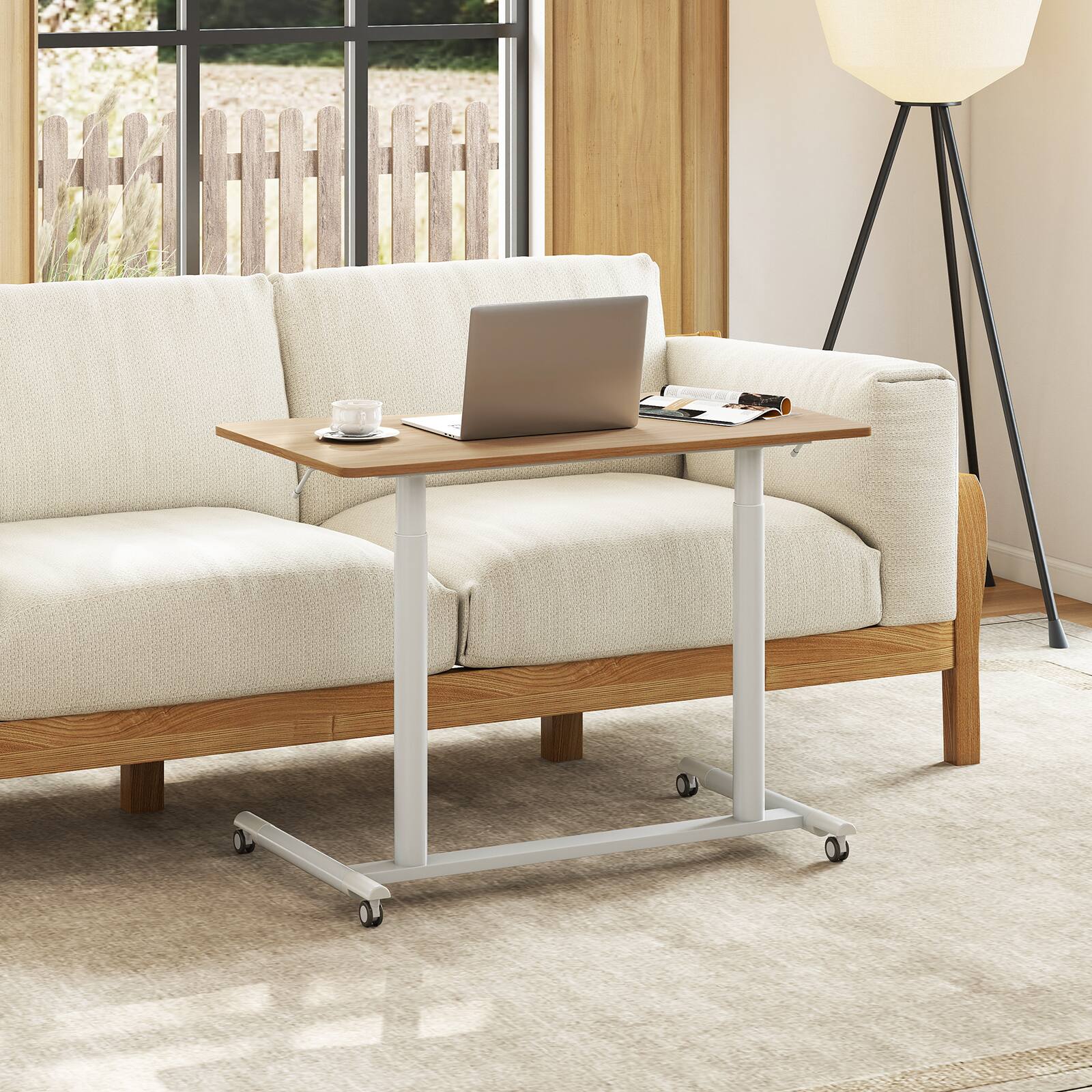 Alt View 1. Costway - Costway Height Adjustable Computer Desk Sit Stand Rolling Notebook Table - Natural.