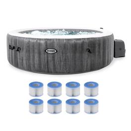 Intex - PureSpa Plus Inflatable Bubble Jet Hot Tub & Replacement Filters (8 Pack) - Gray