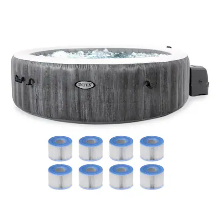 Front. Intex - Intex PureSpa Plus Inflatable Bubble Jet Hot Tub & Replacement Filters (8 Pack) - Gray.