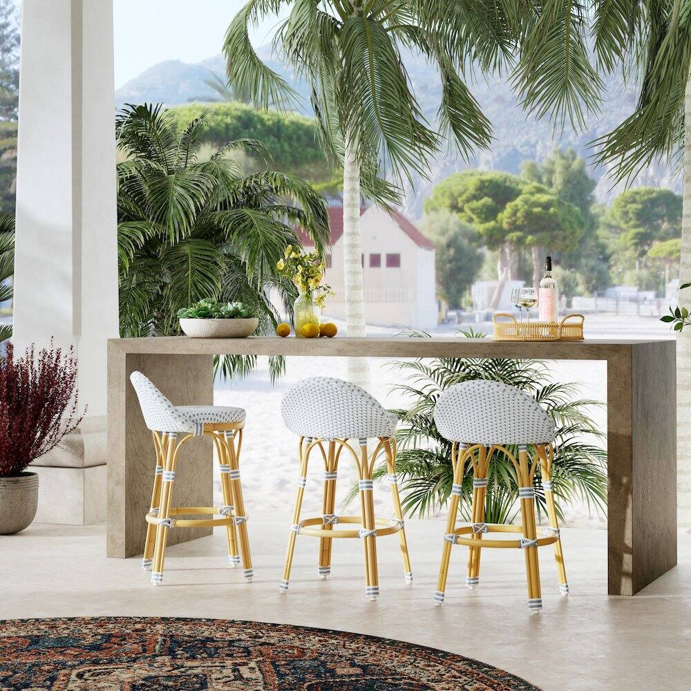 Alt View 1. Butler Specialty - Tobias 24.5 in. Seat Height Outdoor Rattan and Metal Low Back Counter Stool - White And Sky Blue Dot.