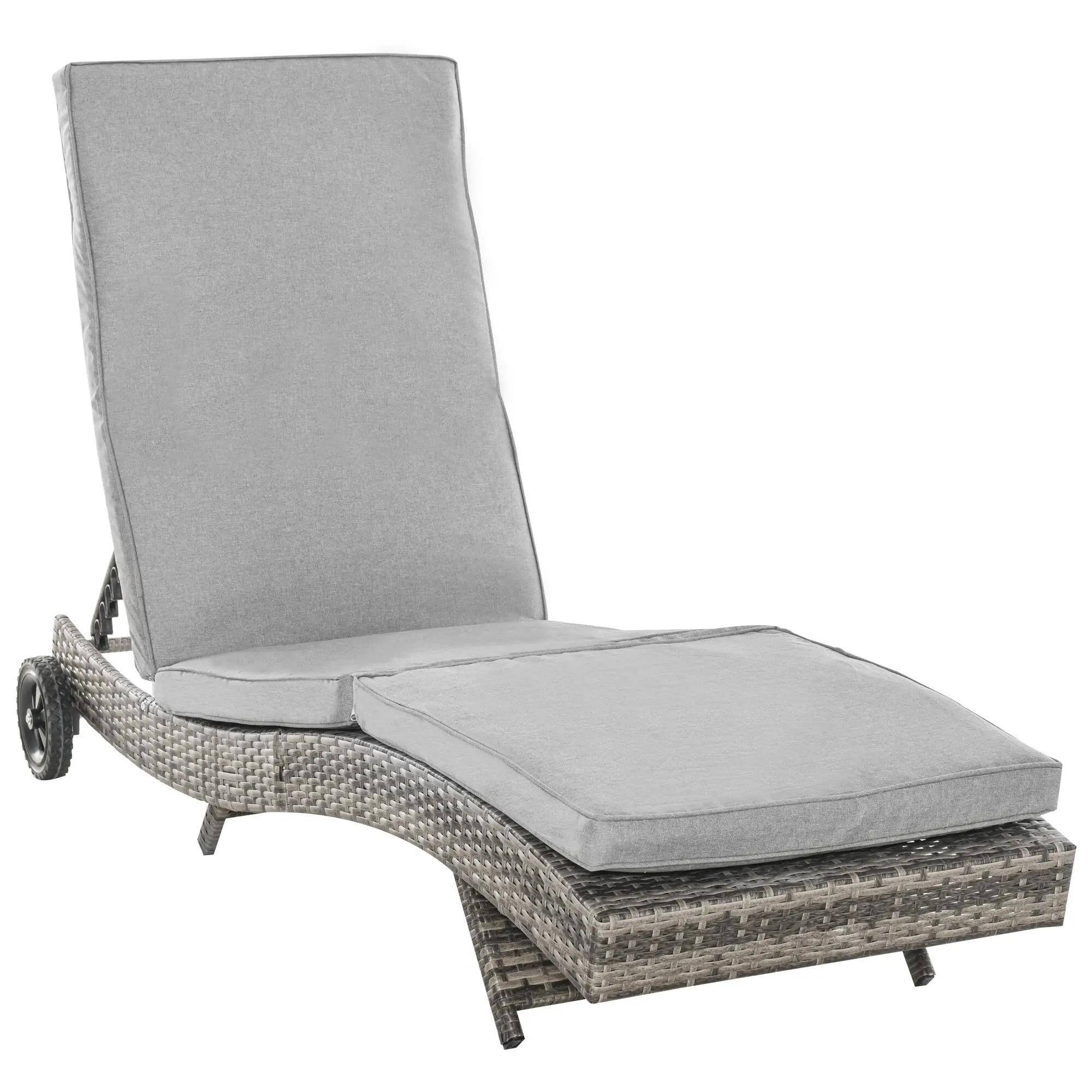 Angle. Resenkos - Resenkos Chaise Lounger With 5-Level Backrest Adjustment, Cushioned Patio Sun Lounger, Easy-Moving Wheels, Mixed-Gray - Mixed-Gray.