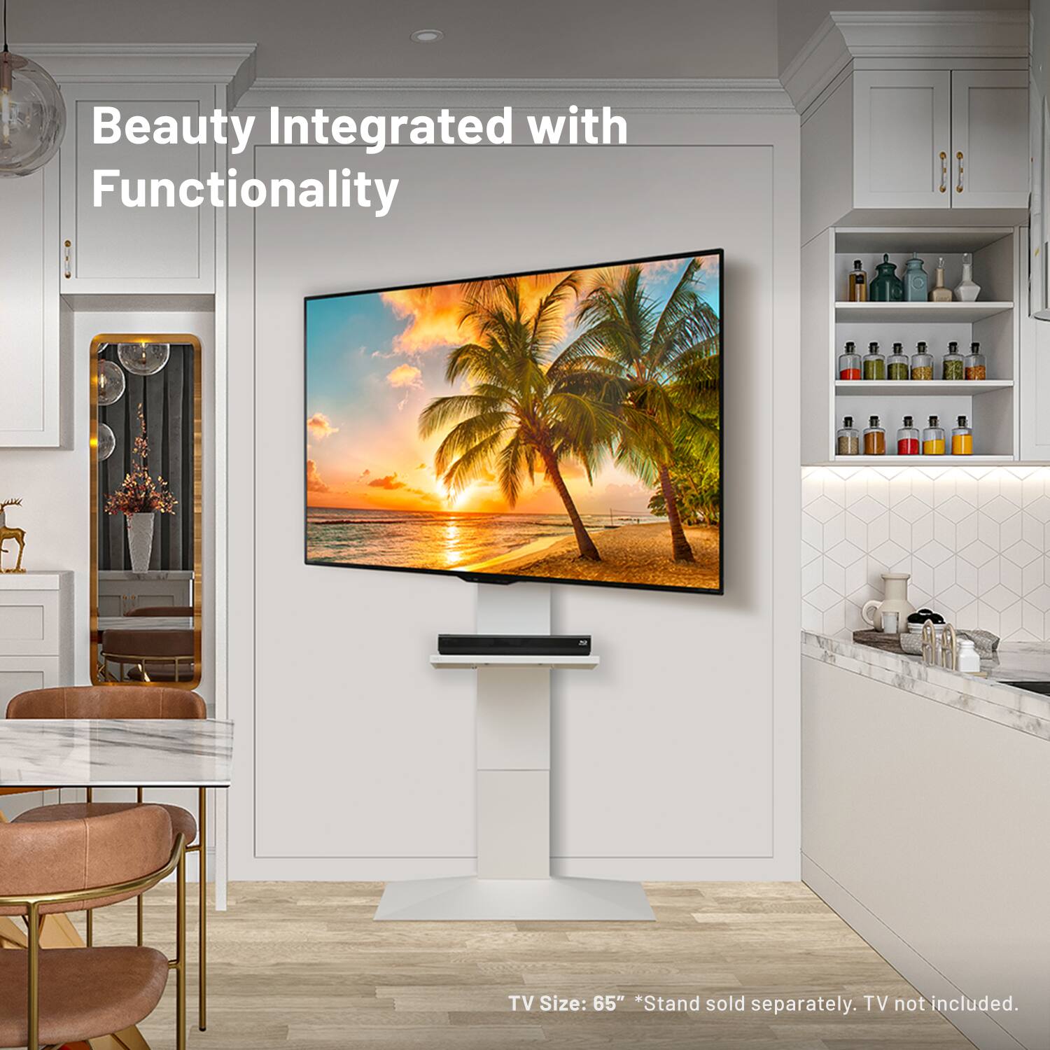 Beauty Integrated with Functionality

TV Size: 65" *Stand sold separately. TV not included.