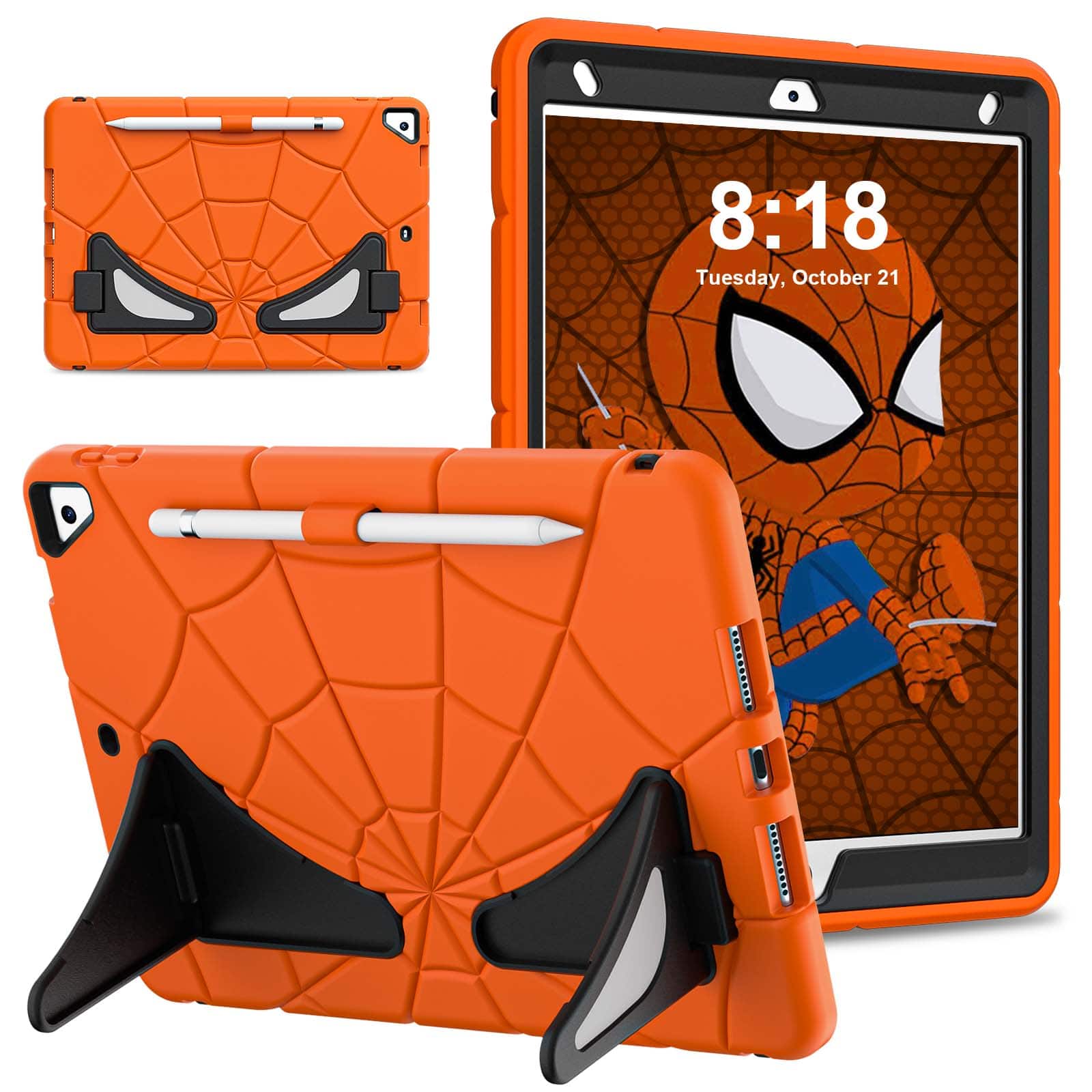 UUCOVER - Kids Case for iPad 9th 8th 7th Gen 10.2-inch (2021/2020/2019) ,Shockproof TPU+PC Rugged Stand Case Protective Cover - Orange+Black