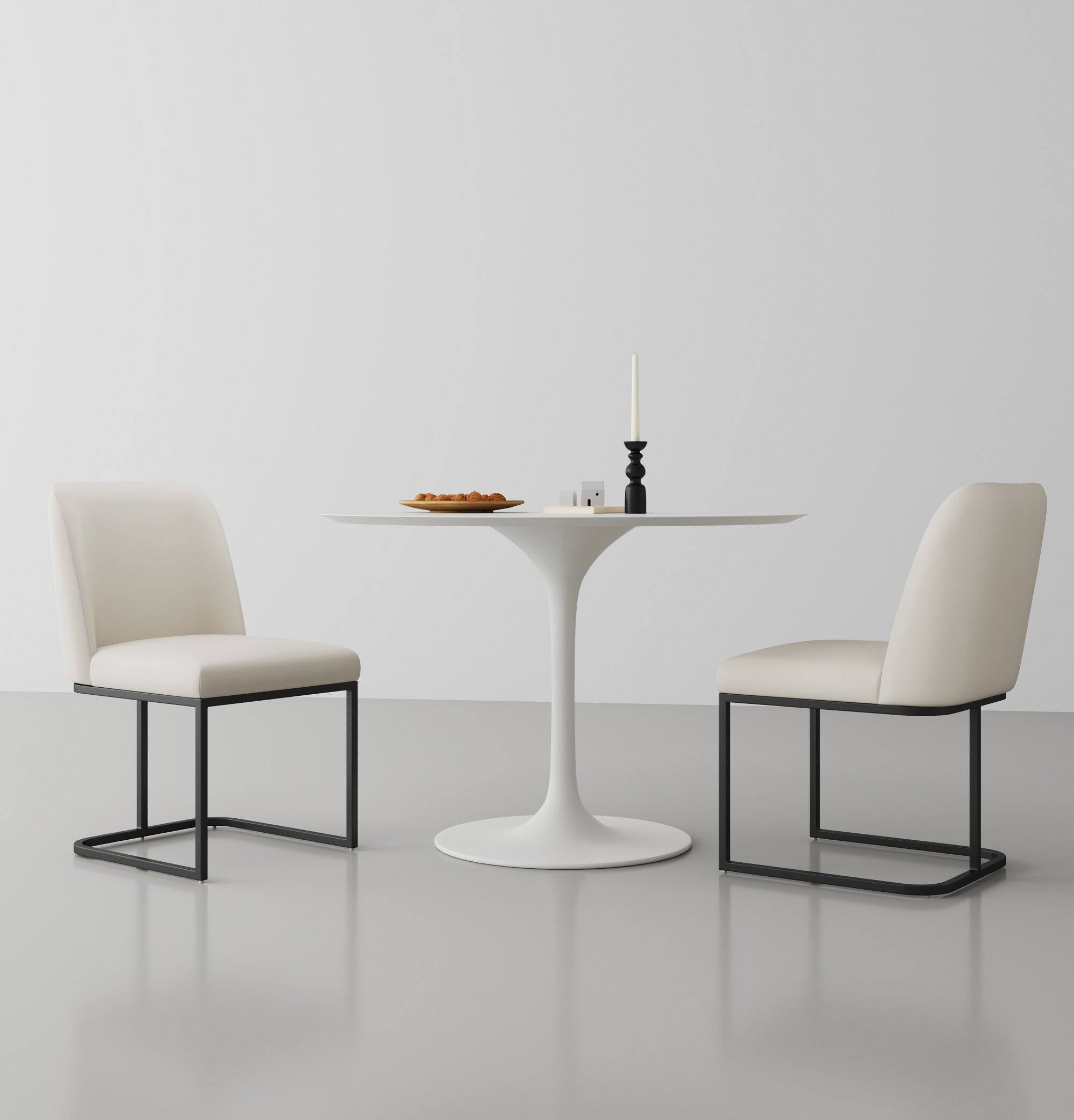 Angle. Manhattan Comfort - Serena Modern Metal Vegan Leather Dining Chair - Set of 2 - Ivory.