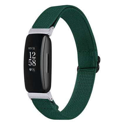 Front. StrapsCo - Comfort Stretch Band Nylon Watch Strap For Fitbit Inspire 2 - Forest Green.