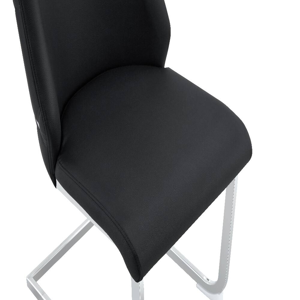 Alt View 7. Loheer - Loheer Black Dining Chairs Set of 2 Faux Leather High Back Upholstered Kitchen Chairs with Chrome Pull Handle - Black.