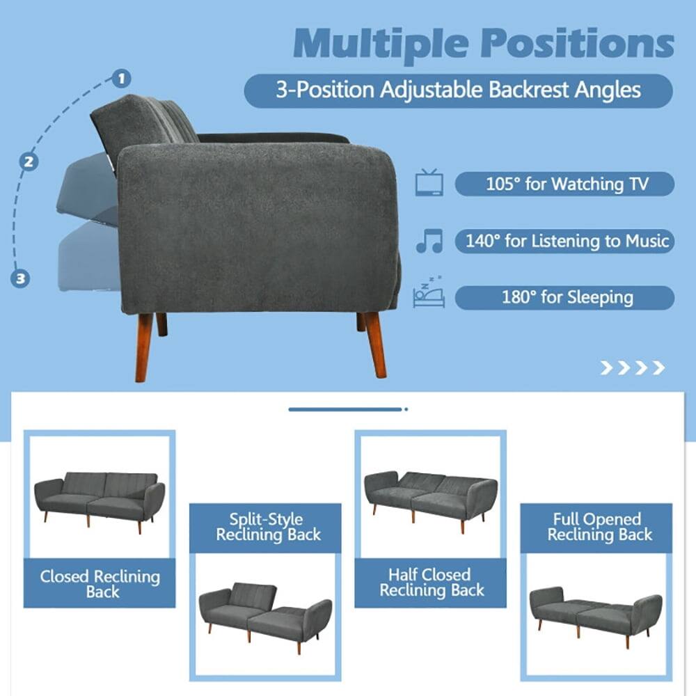1. Multiple Positions
2. 3-Position Adjustable Backrest Angles
3. 105° for Watching TV
4. 140° for Listening to Music
5. 180° for Sleeping
6. Split-Style Reclining Back
7. Closed Reclining Back
8. Half Closed Reclining Back
9. Full Opened Reclining Back