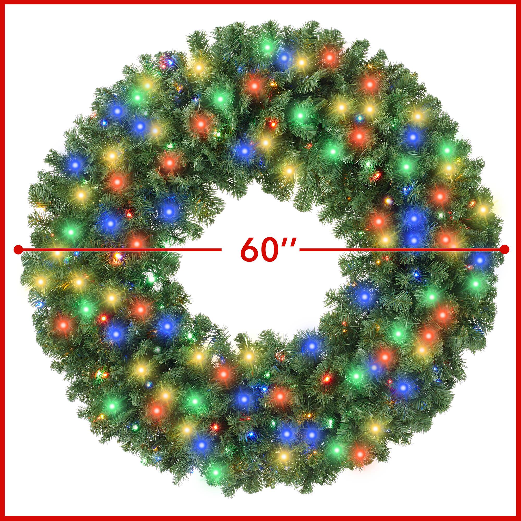 Alt View 4. Casafield - Green Fir Artificial Holiday Christmas Wreath Holiday Décor - Green Multicolor Lights.