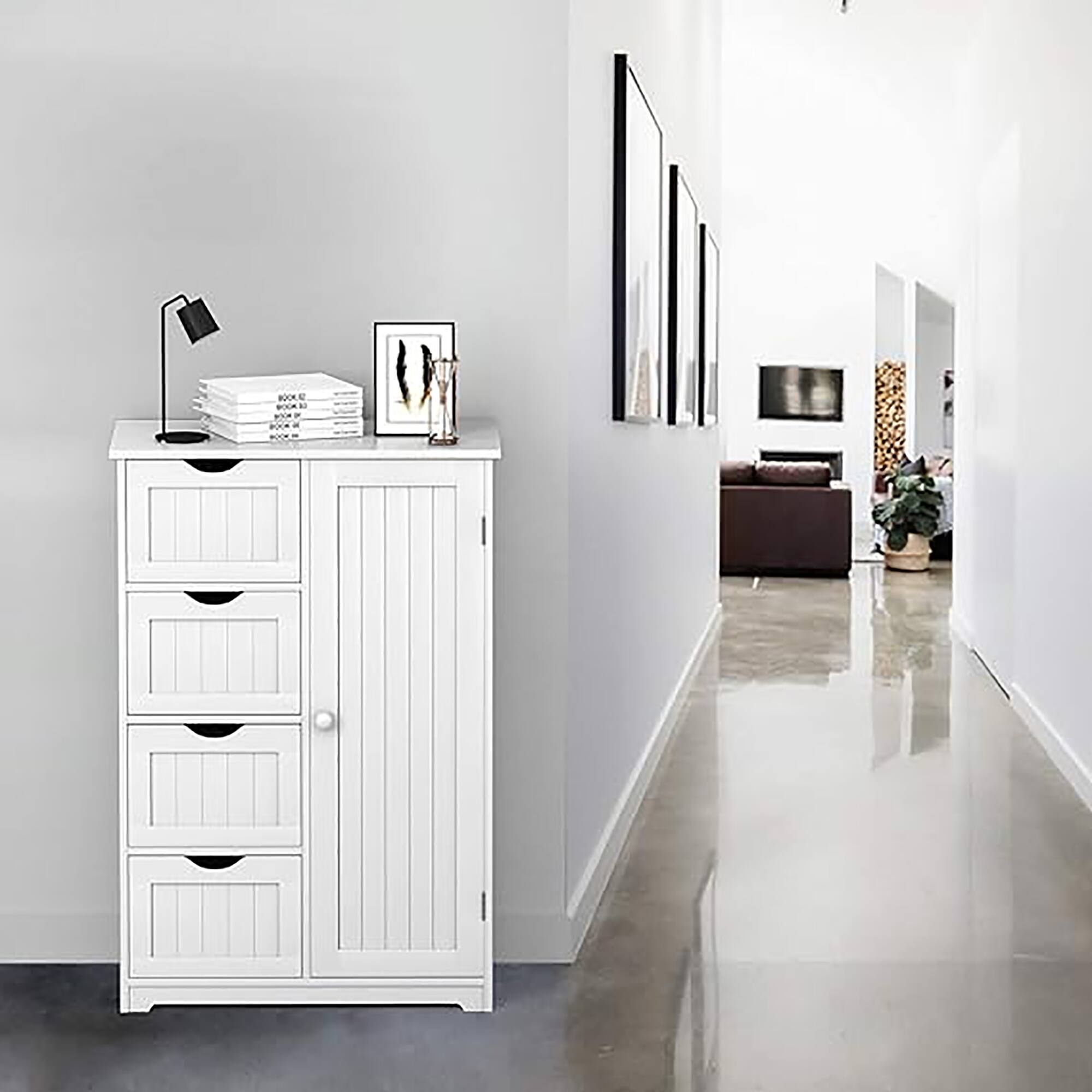Alt View 3. Gymax - Gymax Bathroom Floor Cabinet Storage Organizer Cupboard w/ 4 Drawers Adjustable Shelf White - White.