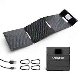 VEVOR - 30W Foldable Solar Panel Charger, 16BB N-Type Monocrystalline Solar Panel 24% Efficiency, Ultra-Light Portable - Black